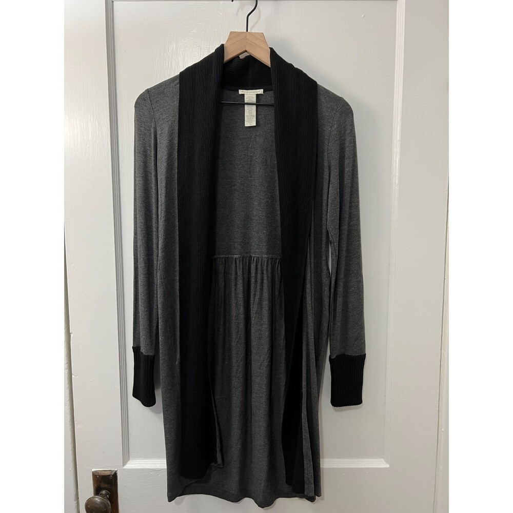 White + Warren Women's Cardigan Charcoal Grey Black Silk Cashmere Trim Size S